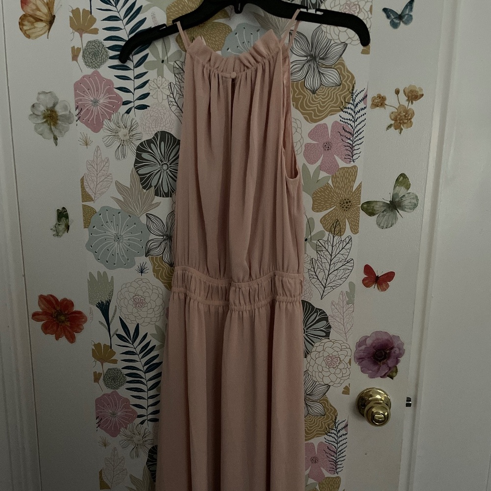 H&M dusty pink maxi dress with ruffle mock neckline in size XS